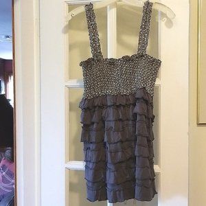 New Women’s Hazel Layered Ruffle Tank Top Large Stretch Tube Grey Fun Dots